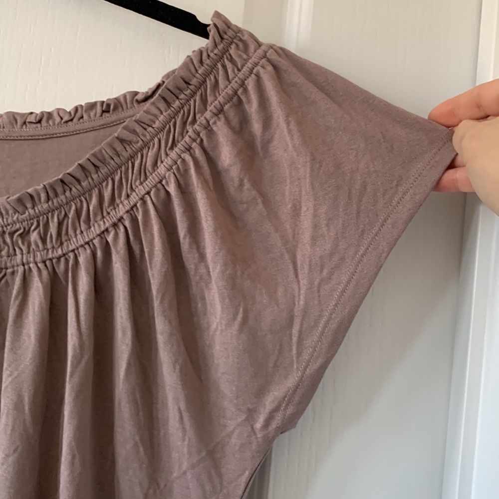 NWT LOFT Purple Ruffled Boatneck Tie-Front Short Sleeves Top Size S - Picture 7 of 16
